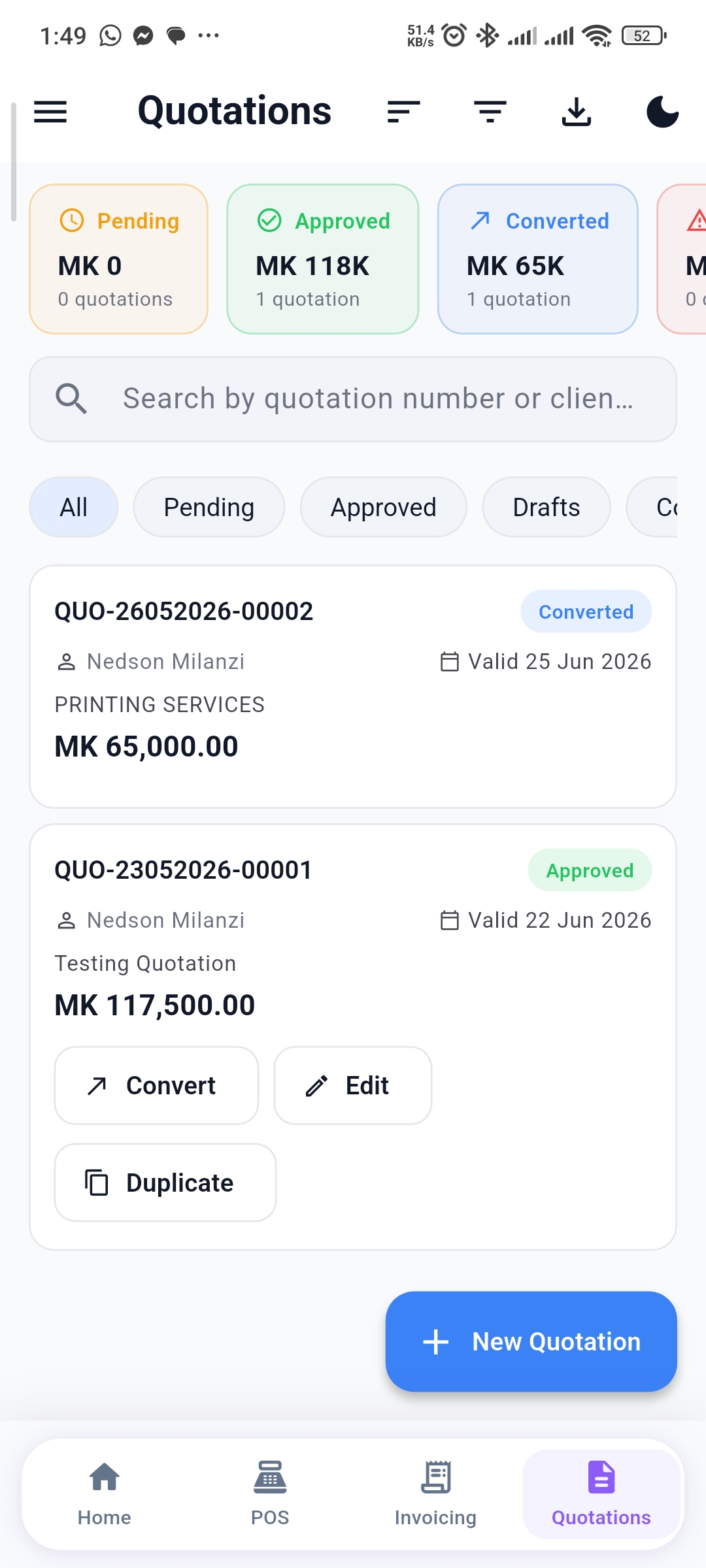 Quotations - approve, convert and duplicate